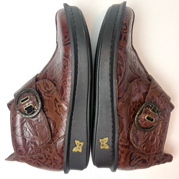 Alegria Caiti Loretta Stamped Brown Leather Booties Ankle Boots Sz 9 - Picture 8 of 12